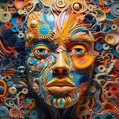 psychedelic, parallel world, abstract reality, parallel universe, psychedelic hallucination, colors,
a man's face, abstract shapes, Geometric shapes' own face, generative AI