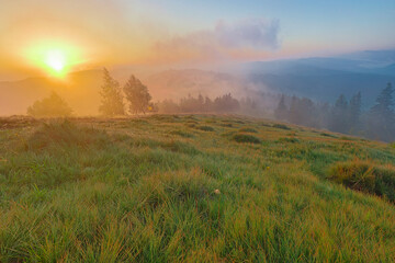 Photo of dawn in the mountains