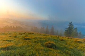 Photo of dawn in the mountains