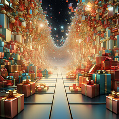 christmas presents with a big world created with Generative Ai
