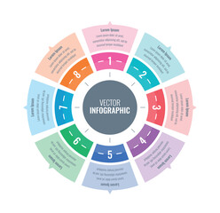wheel, circular informational template. internet, annual report, web infographic template. eight options business infographic template