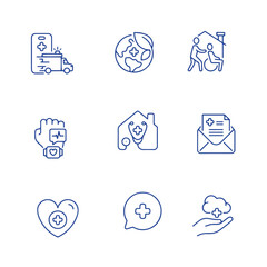 Digital healthcare and telemedicine editable stroke outline icons set 