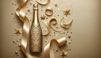 Muted Champagne Backdrop with Elegant Bottle Detail
