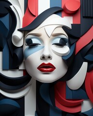 Vibrant hues dance across a woman's visage, bringing her cartoon features to life in a playful display of artistic expression