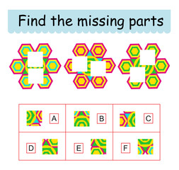 Mind game. Task for the development of logic for kids. Find the missing pieces.