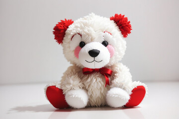 Beautiful white teddy with a red ribbon