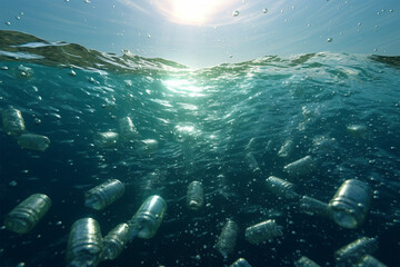 Fototapeta na wymiar plastic water bottle pollution in the sea