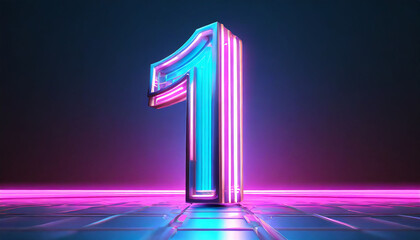 d render, number one glowing in the dark, pink blue neon light - obrazy, fototapety, plakaty
