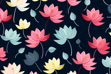 Lotus flower quirky doodle pattern, wallpaper, background, cartoon, vector, whimsical Illustration