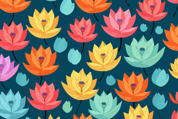 Lotus flower quirky doodle pattern, wallpaper, background, cartoon, vector, whimsical Illustration