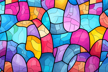 Fototapeta na wymiar Stained glass window quirky doodle pattern, wallpaper, background, cartoon, vector, whimsical Illustration
