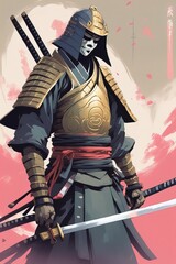 Obraz premium Ghost Samurai, samurai warrior bound by a ghostly curse, wearing shabby samurai armor