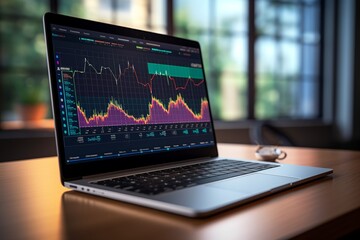 A straightforward image featuring a laptop and graph chart, symbolizing financial analysis and technology, ideal for fintech companies