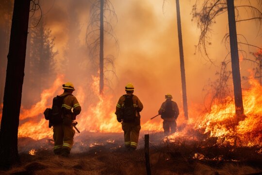 Firefighters team battle a wildfire