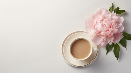 Obraz na płótnie Canvas a cup of coffee with a pink flower on a saucer. generative ai