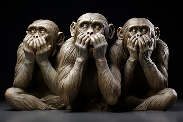 Three monkeys (no see, hear, speak). Generative AI - obrazy, fototapety, plakaty
