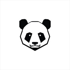 Low poly, polygonal panda head logo, black and white isolated