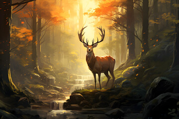 Majestic deer exploring the serene forest