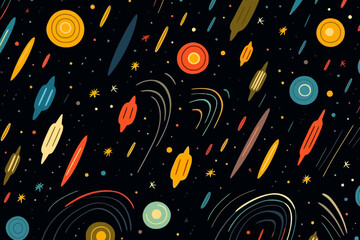 Meteor showers quirky doodle pattern, wallpaper, background, cartoon, vector, whimsical Illustration