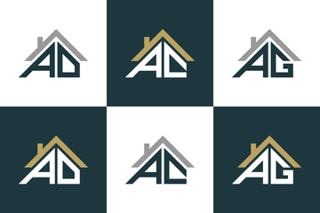 set of letter ad,ac,ag logo design with house illusration concept