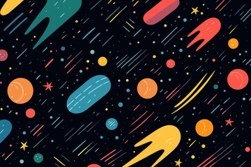 Meteor showers quirky doodle pattern, wallpaper, background, cartoon, vector, whimsical Illustration