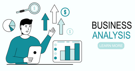 Business analytics, business strategy. Business growth concept.web page analysis, banner, presentation, social media, documents, cards, posters. Vector illustration.