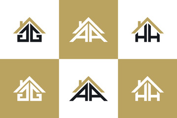 set of letter gg,aa,hh logo design with house illusration concept
