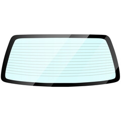 Car glass rear window with heating with light reflection, new clean back window with heating for car graphic illustrations