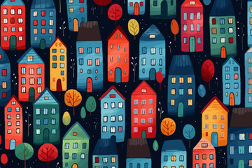 Multifamily properties quirky doodle pattern, wallpaper, background, cartoon, vector, whimsical Illustration