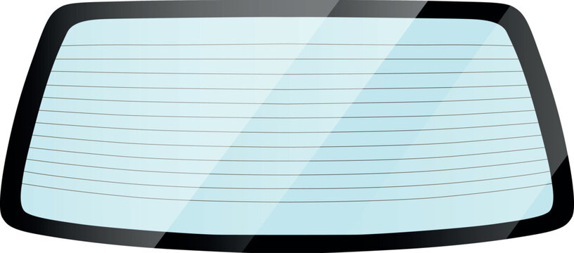 Car glass rear window with heating with light reflection, new clean back window with heating for car graphic illustrations