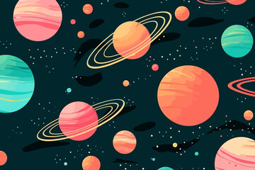 Jupiter moons quirky doodle pattern, wallpaper, background, cartoon, vector, whimsical Illustration
