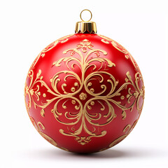 Fototapeta premium Red Christmas Ball Realistic 3D Style. Colorful clipart for holiday projects. Isolated on white background.