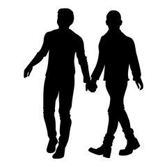 Gay couple holding hands silhouette. Vector illustration