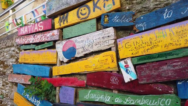 Camino de Santiago signs in the town of Sarria.