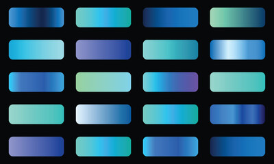 Abstract vector set of blue metallic gradients. Blue gradient set on black background. Swatches collection. Gradient. Color