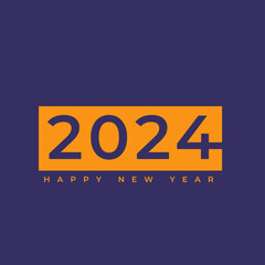 Simple and Clean Design Happy New Year 2024. With Colorful Numbers Bright Certor Premium Background for Banners, Posters or Calendar. Orange over Purple combination Vector Illustration 