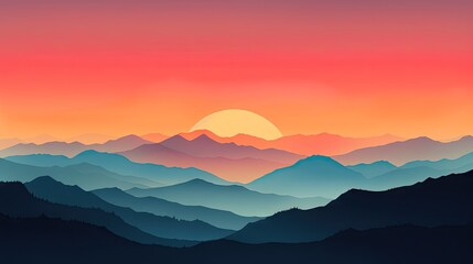 Obraz premium a sunset over a mountain range with a red and blue sky. generative ai