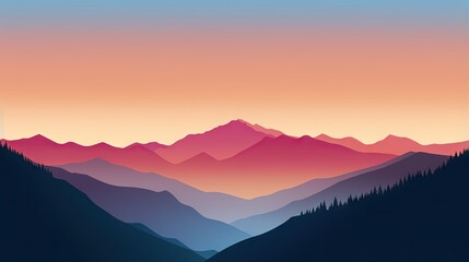  a mountain landscape with a sunset in the background and a pink sky.  generative ai