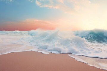 Beach sand transitioning into foamy ocean wave, showing the gradient