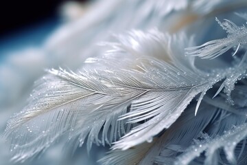 Macro shot of snowflakes on a feather