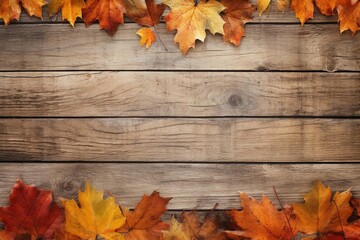 Rustic barn wood wallpaper with seasonal autumn leaves scattered on top