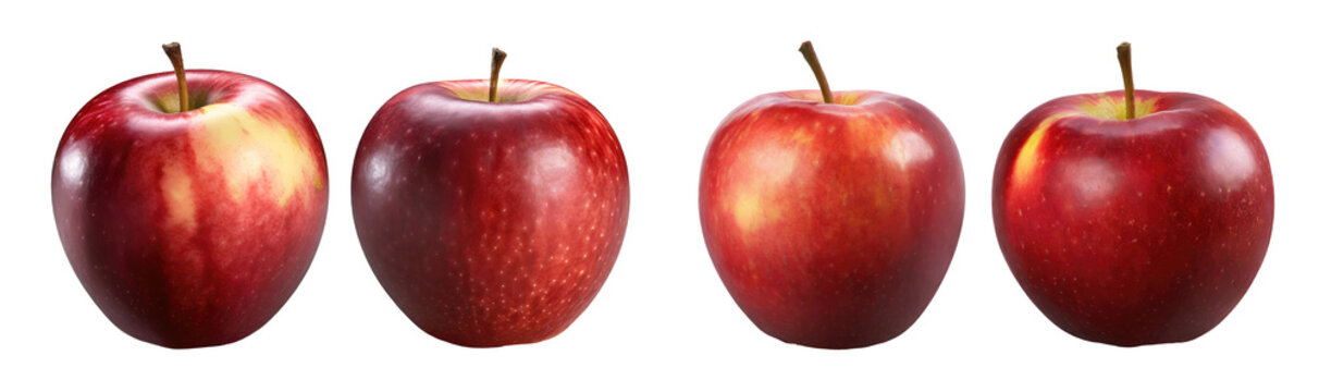 set of red apples , isolated on a transparent background. PNG, cutout, or clipping path.
