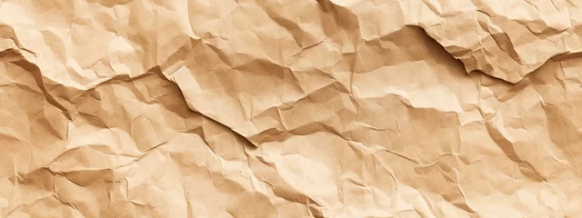 Fotobehang Seamless crumpled brown grocery bag, butcher or kraft packing paper background texture. Wrinkled card stock closeup pattern. Moving day, postal shipping or arts and crafts backdrop © Eli Berr