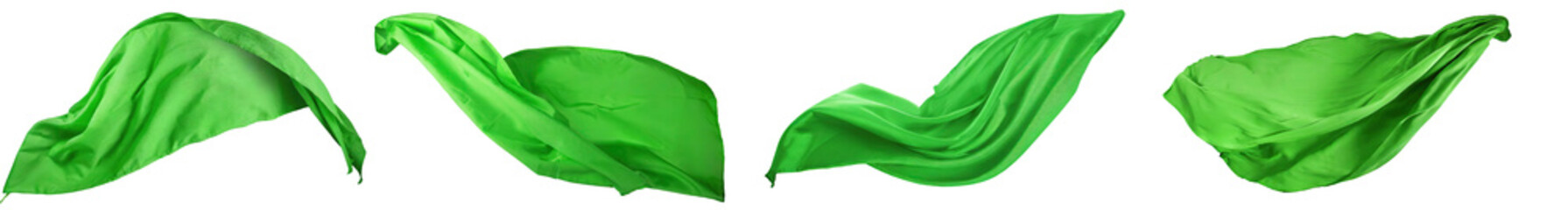 Collection of realistic waving cloth, flag or abstract design, isolated on a transparent background. PNG cutout or clipping path.