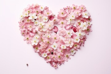 A heart-shaped floral arrangement in pink and white colors
