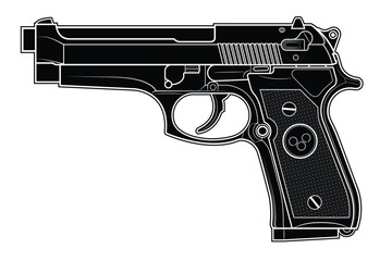 Vector illustration of the Beretta M92 automatic pistol on a white background. Black. Left side.
