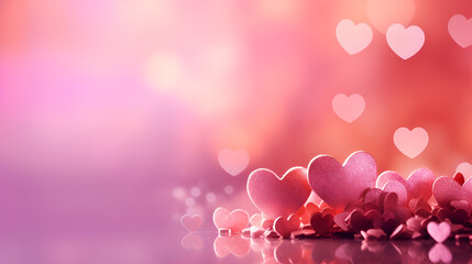 Valentines Day pink background with hearts and bokeh 1