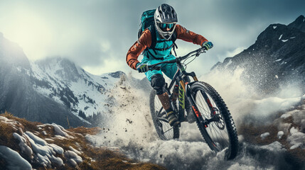 Super Snowy Mountain Biking Adventure - obrazy, fototapety, plakaty