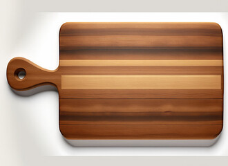  brown wooden cutting board isolated on white background, plank wood for cooking in the kitchen