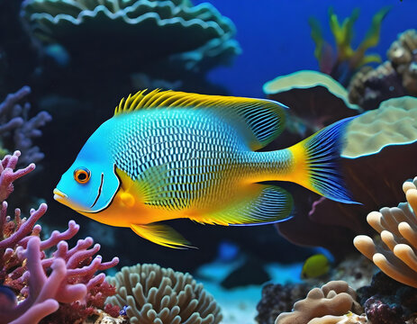 tropical emperor fish in a coral reef. generative ai